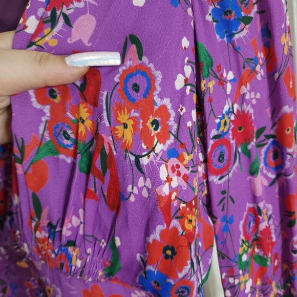 Saloni Womens Dress Eve Mini Button Lilac Pimpernel Purple Floral Prairie Size 2 - Picture 14 of 16